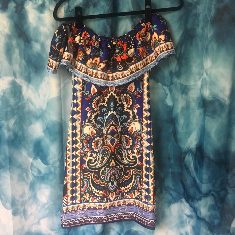 Off the Shoulder Party Printed Sheath Dress - Picture 2 of 3